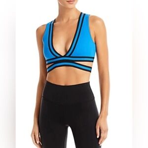 Solid and Striped Freestyle Deep V Blue and Black Sports Bra NWT Size Small